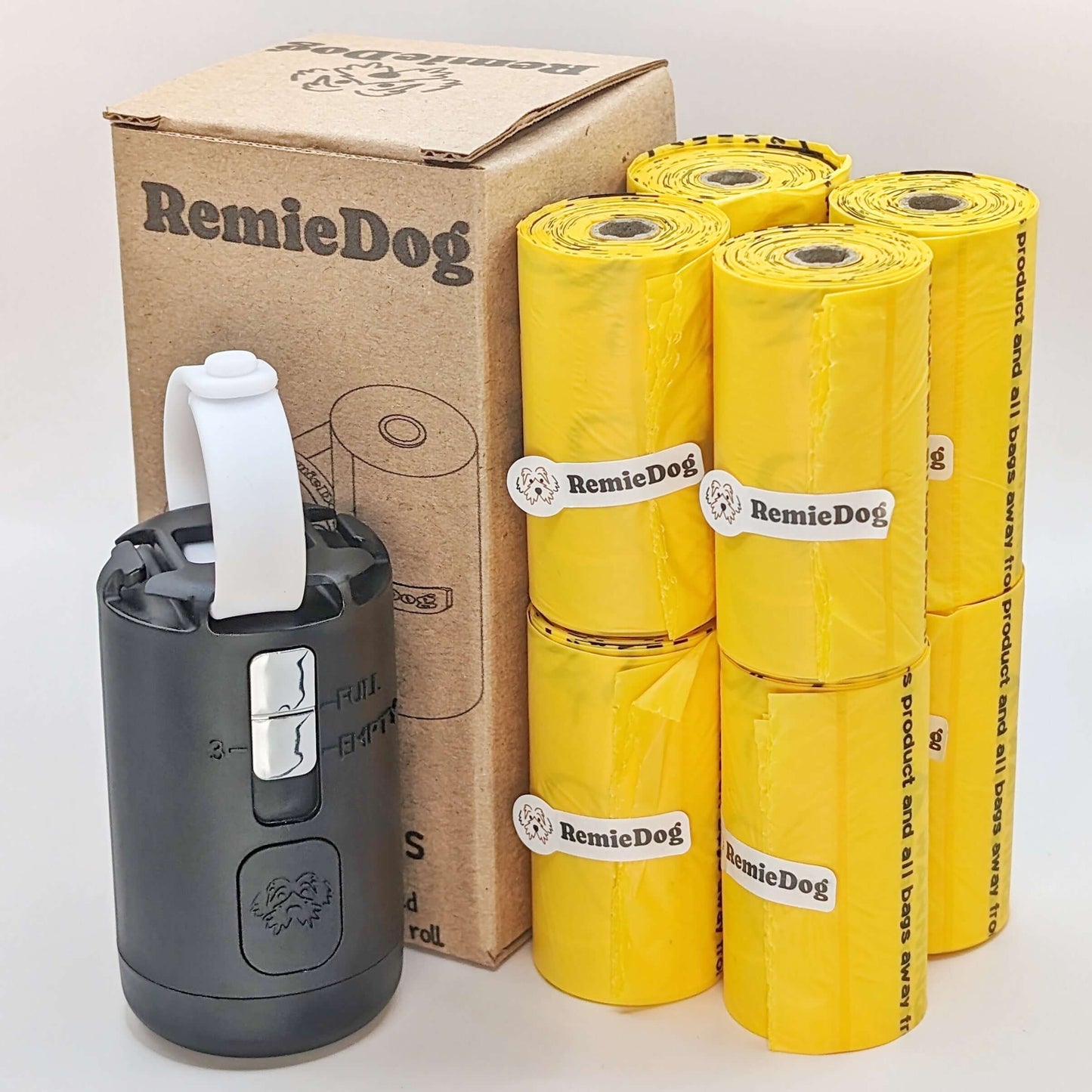 Dog Poop Bag Dispenser + One-by-One Compostable Bags Bundle