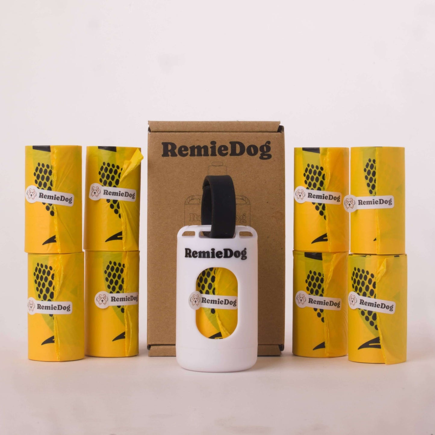 Dog Poop Bag Dispenser + One-by-One Compostable Bags Bundle