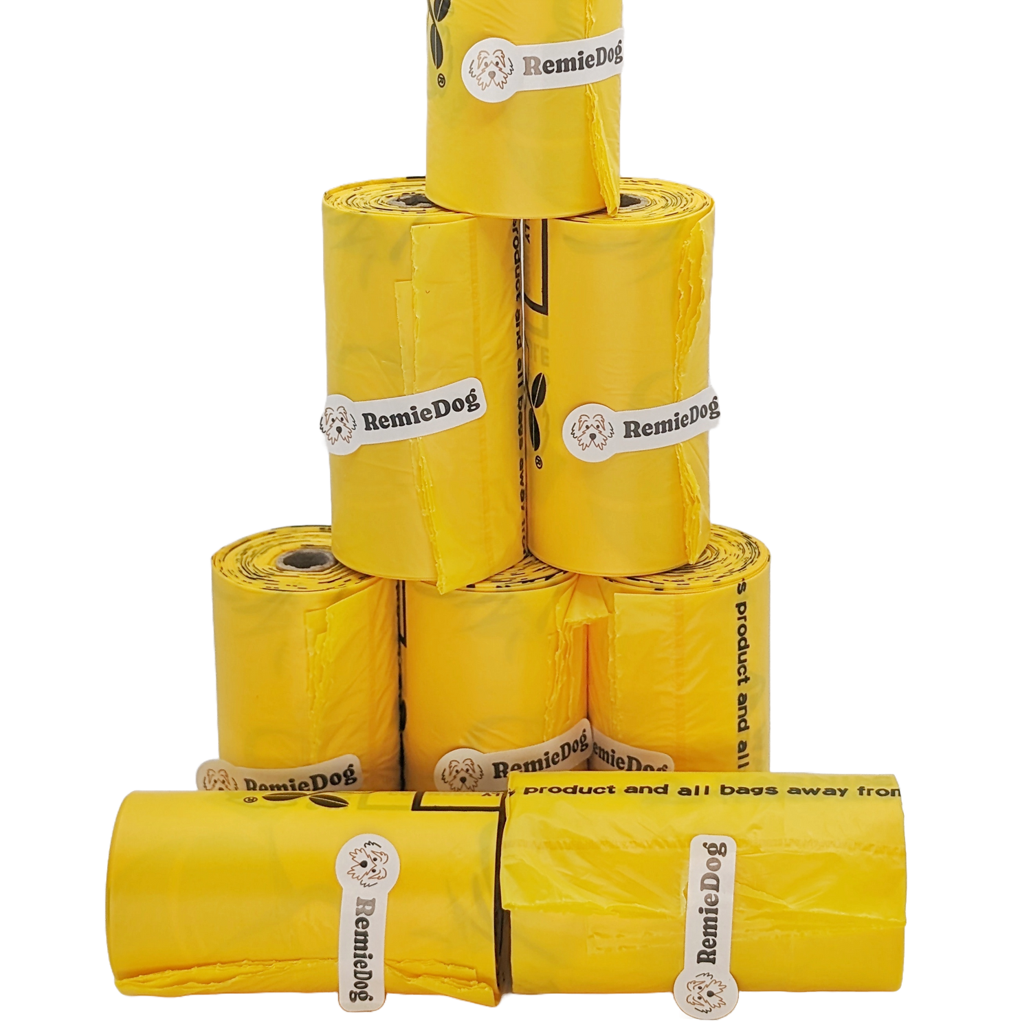 pyramid of remiedog yellow compostable dog poop bags