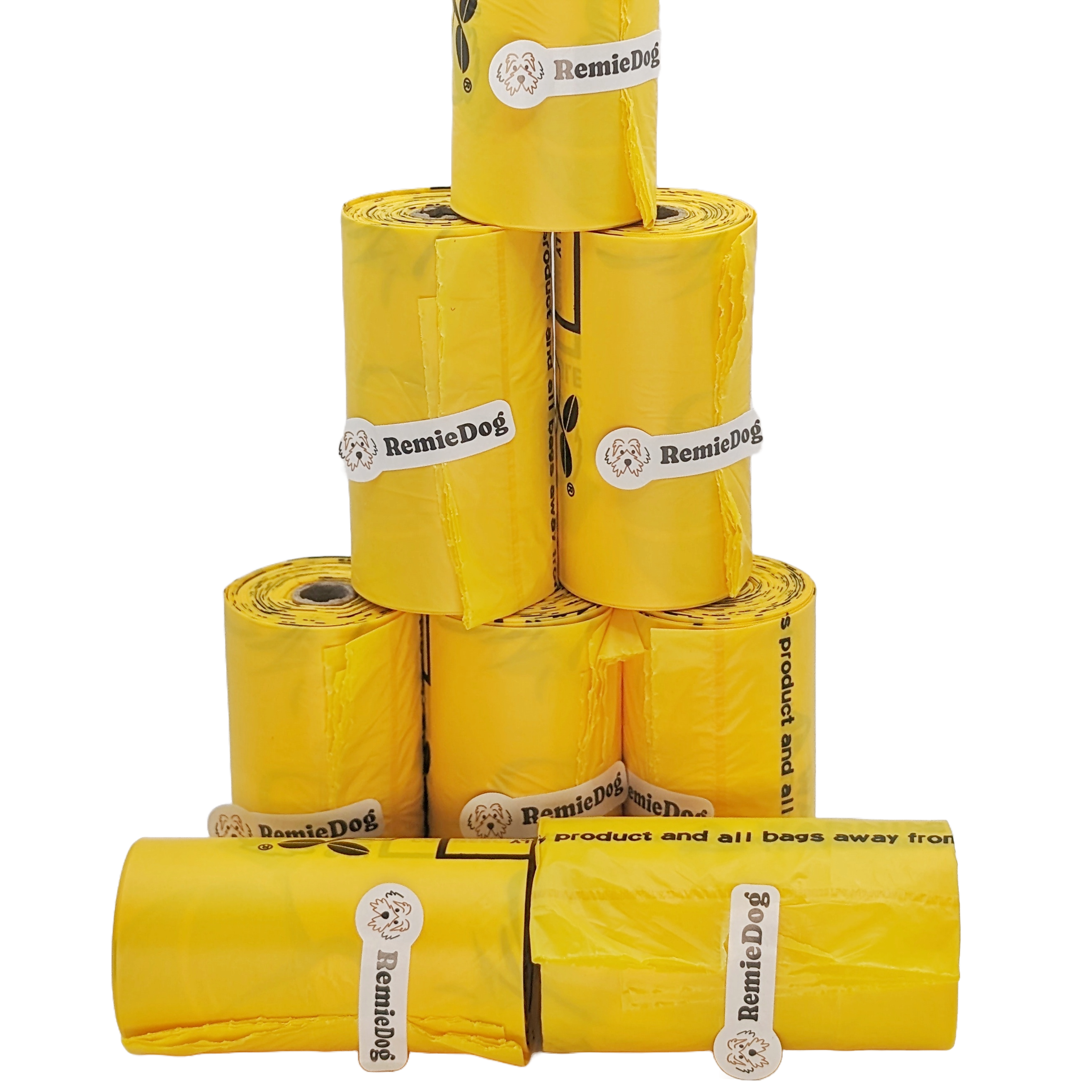 pyramid of remiedog yellow compostable dog poop bags